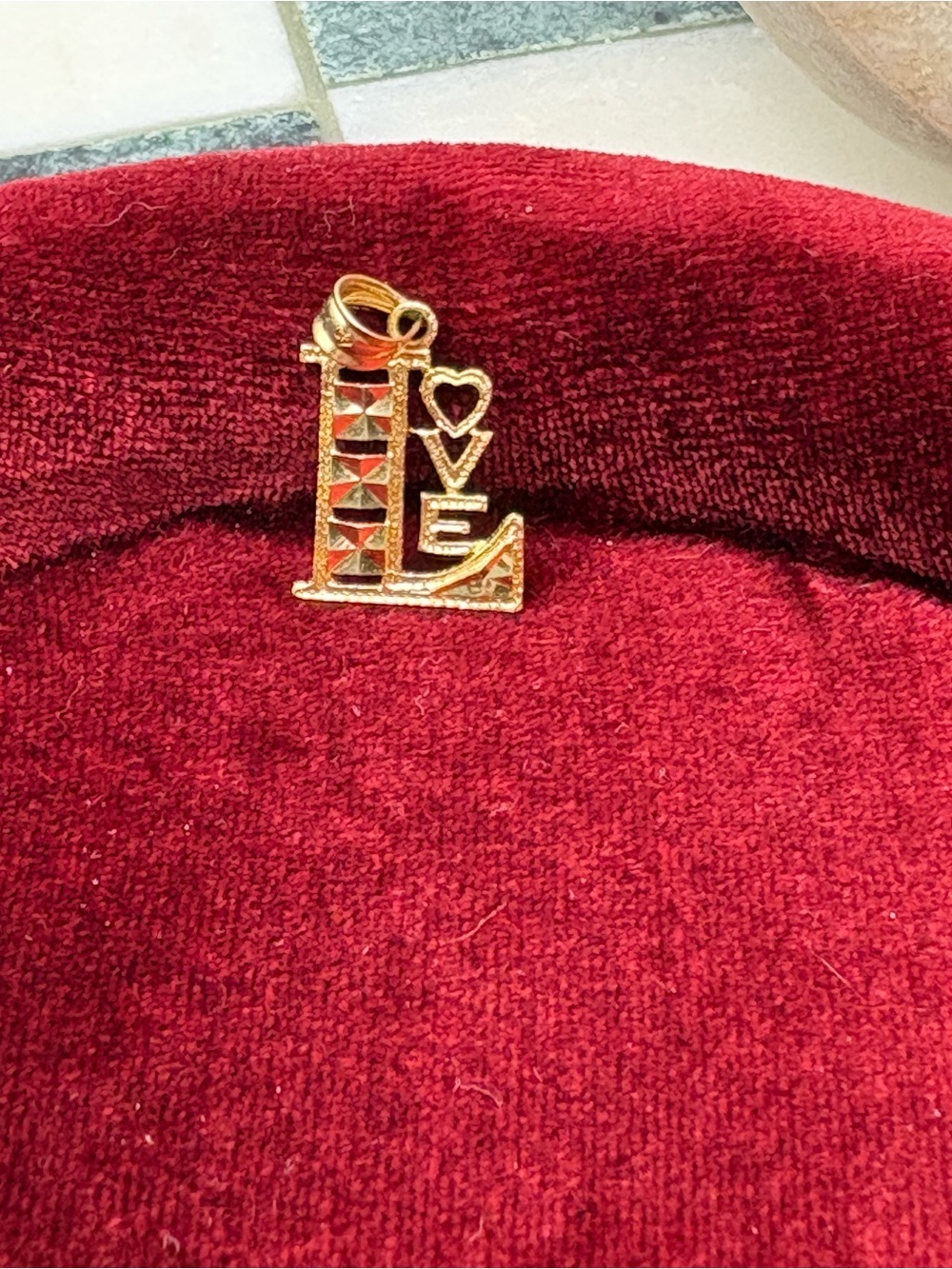 Estate 14k Gold Love Letter Pendant with Heart Accents